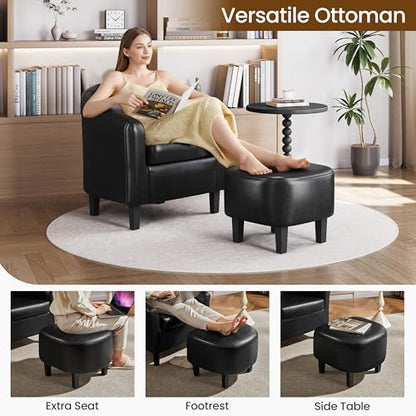 Yaheetech Accent Chairs with Ottoman, Faux Leather Set of 2, Black | Water-resistant Faux Leather Chairs with High-density Foam and Solid Wood Legs for Living Room, Waiting Room, Small Space - color: Black(faux Leather), style: with Ottoman