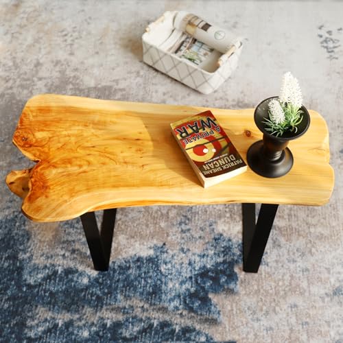 WELLAND Live Edge Cedar Entryway Bench with Metal Legs, 28" | Live edge cedar bench with sturdy metal legs adds natural warmth and functional seating to entryways and living spaces - color: Cedar Bench