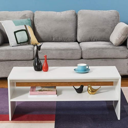 Panana 2-Tier Coffee Table Simple Couch Sofa Side End Table Tea Accent Table for Living Room Office, 39.4" x 15.7" x 15.7" (White) - color: White
