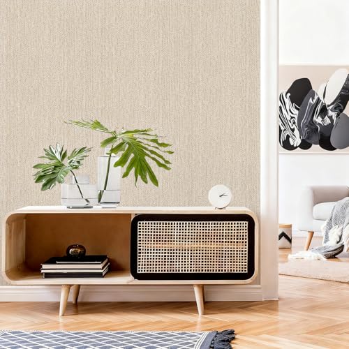 Grasscloth Peel and Stick Wallpaper Beige Contact Paper 16in x 393in | Faux Linen Vintage Wallpaper Textured Removable Wall Paper Grass Cloth Cabinets Bedroom for Cabinet Self Adhesive Vinyl - color: Beige, size: 15.7" x 393.7"