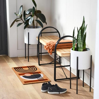 Main + Mesa Modern Boho Embossed Metal Planters with Stands, White and Black, Set of 2 Sizes - color: White/Black