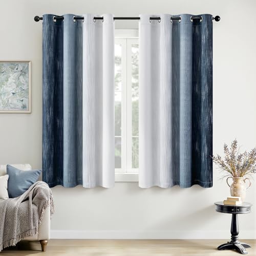 MIULEE Navy Blue and Greyish White Ombre Blackout Curtains 52Wx54L Set of 2 | Full Room Darkening,Thermal Insulated,54 Inch Long,Grommet Drapes for Bedroom/Living Room,Modern Window Treatments - color: Navy Blue and Greyish White, size: 52"W x 54"L (Pack