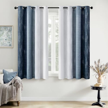 MIULEE Navy Blue and Greyish White Ombre Blackout Curtains 52Wx54L Set of 2 | Full Room Darkening,Thermal Insulated,54 Inch Long,Grommet Drapes for Bedroom/Living Room,Modern Window Treatments - color: Navy Blue and Greyish White, size: 52"W x 54"L (Pack