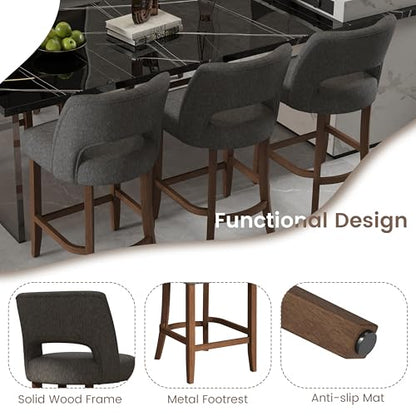 VKNOW Bar Stools Set of 4, 26" Fabric Counter Height Bar Stools, Charcoal | Modern Upholstered Counter Stools with Rubberwood Legs for Kitchen Island Dining Room Bar - color: Charcoal, size: Set of 4