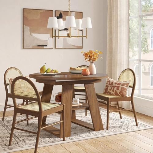 43.3"-59" Extendable Round Oval Dining Table for 4-8 with Storage Shelf | Modern Kitchen Oval Dining Table with Removable Leaves,Space Saving Extendable Table Wood Base for Kitchen Living Room Walnut - color: Walnut Style 2