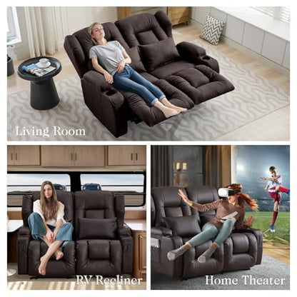 Loveseat Recliner Sofa,RV Wall Hugger Recliners for Small Spaces,Reclining Loveseat Sofa Recliner with Cup Holders/Lumbar Pillows,RV Furniture (Brown, 56" 2-Seater) - color: Brown, size: 56" 2-Seater