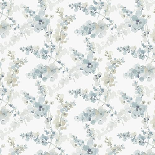 Hopepak Floral Peel and Stick Wallpaper Blue Watercolor Flower Wallpaper Self Adhesive Removable Contact Paper Vinyl Roll for Bedroom Living Room Accent Wall Furniture Decor 17.3''x197'' - color: Watercolor, size: 17.3" x 197"