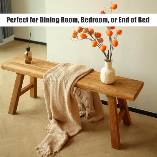 Reclaimed Elm Rustic Entry Way Benches Seat-Farmhouse Indoor Solid Wooden Noodle Bench,Maximum Load 880IB,Handcraft for Entryway Bedroom/Living Room/Dining Room - size: 39.3*10.2*17.7in