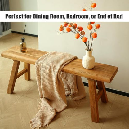 Reclaimed Elm Rustic Entry Way Benches Seat-Farmhouse Indoor Solid Wooden Noodle Bench,Maximum Load 880IB,Handcraft for Entryway Bedroom/Living Room/Dining Room - size: 39.3*10.2*17.7in