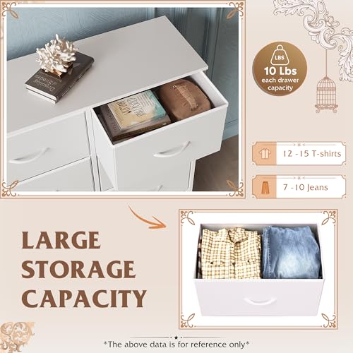 WLIVE Dresser for Bedroom with 6 Drawers, White | Closet Dresser, Metal Frame, Wooden Top, Fabric Dresser for Closet, Living Room, Hallway - color: White