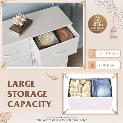 WLIVE Dresser for Bedroom with 6 Drawers, White | Closet Dresser, Metal Frame, Wooden Top, Fabric Dresser for Closet, Living Room, Hallway - color: White