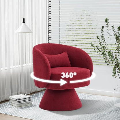 Swivel Barrel Chair Set of 2 , 360 Degree Small Accent Chair, Boucle Red | Modern 360 Degree Swivel Barrel Chair Set, Comfy Small Vanity Accent Chair with Pillow for Living Room,Bedroom,Office - color: Red