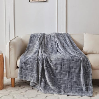 COOVA Fleece Bed Blanket Twin Size, Super Soft and Cozy 3D Jacquard Warm Blankets, Lightweight and Fuzzy Throw for Couch, Sofa, Chair, Giftable (Light Grey, 60"x80") - color: Graphite Light Grey, size: 60"x80"