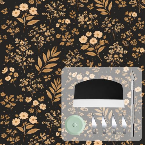 Peel and Stick Wallpaper17.3 X393.7 in, Dark Floral Leaf, Vintage Self-Adhesive Removable Wall Mural, Waterproof Accent Easy to Install for Living Room Bedroom Kitchen Walls - color: Golden Branch, size: 17.3"X393.7"