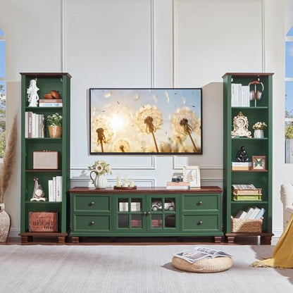 19.7" Wide Narrow Book Shelf, 5-tire Skinny Bookshelf with Adjustable Shelves & Solid Wood Legs, Farmhouse Freestanding Bookcase w/Storage, Tall Wood Book Case for Office,Living Room, Green - color: Green