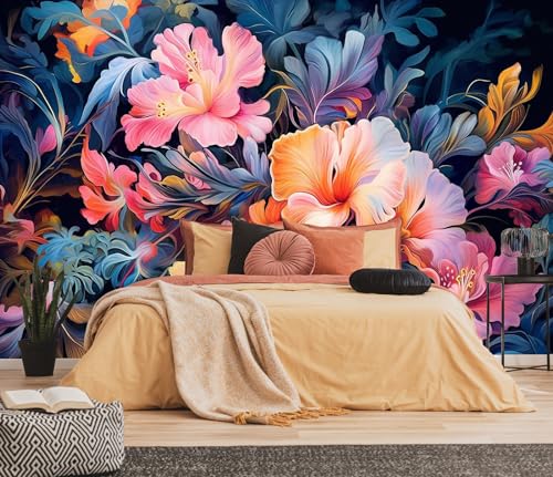 Toolhom Hand-Painted Pink Botanical Floral wall Mural | 127"x77" non-self-adhesive peony blossom wallpaper, decorative background mural - color: MURAL-222, size: 127" x 77"