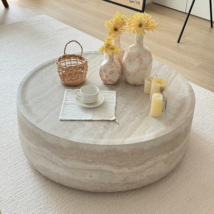 31.49'' Round Coffee Table in Faux Marble, Modern Circle Fiberglass Drum Stone Center Table Side Table Tea Table for Living Room, No Need Assembly (Mars Pattern) - color: 31.49" Round, Mars Pattern