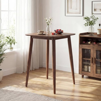 COSTWAY 36 Inch Counter Height Dining Table | Solid Rubber Wood Farmhouse Kitchen Table with Sturdy Pedestal Base, Walnut Finish