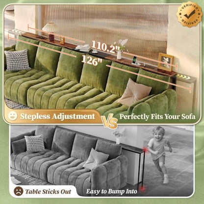 Huuger 110.2-133.8'' Extendable Behind Couch Table with Outlets, Rustic Brown - color: Rustic Brown, size: 110.2- 133.8"W x 29.5"H
