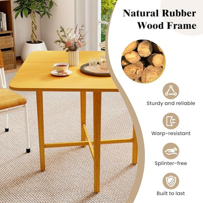 COSTWAY Square Drop Leaf Dining Table, 36" Compact Folding Kitchen Table | Solid Rubber Wood Legs, Farmhouse Extendable Table for for 2-4 People, Dining Room, Small Space, Apartment, Natural - color: Natural
