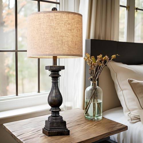 BOBOMOMO Retro 27" USB Charging Ports A/C Farmhouse Single Lamps for Bedrooms Retro Side Table Lamps Bedside Lamp for Side Nightstand Living Room 1 Pack (Blubs not Included) - color: Vintage Black