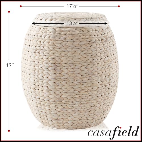 Casafield Round Storage Basket with Lid - Whitewash, Handwoven Water Hyacinth Organizer for Laundry, Blankets, Plants, Bedroom, Living Room, Office - color: Whitewash