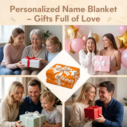 Personalized Blanket with Name, Custom Name Blanket Gifts for Kids Adults Boys Girls Teen, Soft Customized Fleece Flannel Throw for Bedroom Living Room, Birthday Christmas - color: Orange