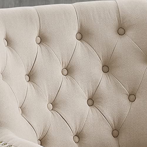 Rosevera Accent Chair and Ottoman Set - Button Tufted Armchair for Living Room, Bedroom, Reading - Mid-Century Modern Lounge Chair Set - Beige - color: Velvet Light Beige With Ottoman