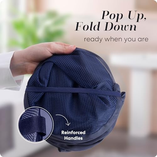 Handy Laundry Collapsible Mesh Pop Up Laundry Hamper 2-Pack – Large Foldable Laundry Basket with Side Pocket, Breathable & Durable, Space-Saving for Clothes, Toys, Travel, Dorm, Bedroom, Blue - color: Blue, 2-PACK