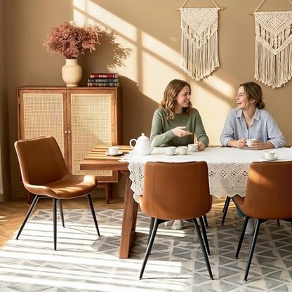 Dining Chairs Set of 2, PU Leather Armless with Metal Legs Brown | Fits Dining Rooms, Kitchens, Waiting room, Living rooms, Offices & Cafes, Easy to Clean Easy to assemble Adjustable Foot Pads - color: Brown