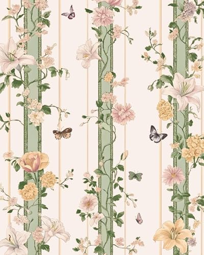 BOKEBEVE Boho Floral Peel and Stick Wallpaper Beige Pink 17.5 x 118In | Leaf Contact Paper Modern Wall Paper for Bedroom Accent Walls Laundry Nursery Pantry Renter Friendly Removable - color: Beige/Pink, size: 17.5" x 118"
