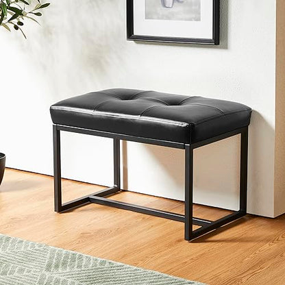 Glitzhome Ottoman Bench, Modern PU Leather Vanity Stools Chairs with Metal Frame, Makeup Stool Padded Foot Rest Stool for Living Room Vanity, Entryway, Bathroom, Black - color: Black