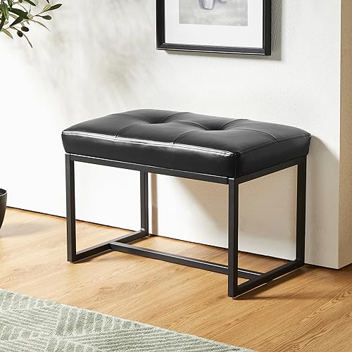 Glitzhome Ottoman Bench Pack of 2, Modern PU Leather Vanity Stools Chairs with Metal Frame, Makeup Stool Padded Foot Rest Stool for Living Room Vanity, Entryway, Bathroom, Black - color: Black, Pack of 2