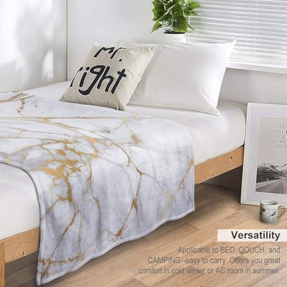 White Marble Throw Blanket Gold Textures Pattern Soft Lightweight Warm Plush Blankets for Sofa Bedroom 40"x50" - color: Marble-8, size: 40"x50"
