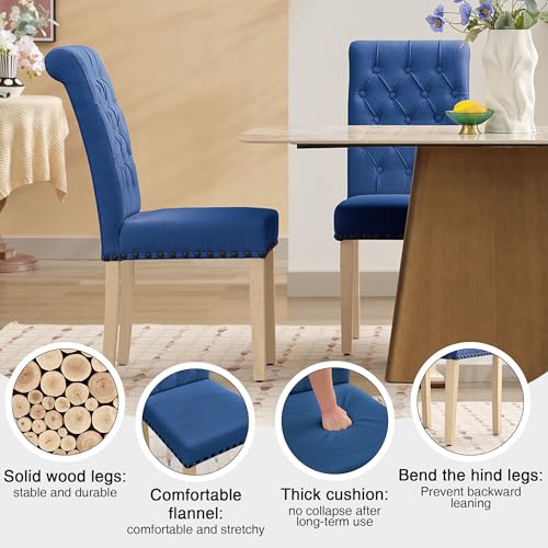 adochr Linen Dining Chairs Set of 4, Armless Parsons Chairs,Dark Blue | Wooden Legs & Tufted Buttons, Upholstered Dining Room Chair for Kitchen/Dining Room/Living Room - color: Dark Blue, size: 4PCS