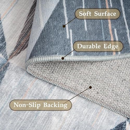 HOMFINE Washable Modern Area Rug - Geometry Style 4x6 Rugs for Living Room, Bedroom, Machine Washable Rug Soft Non Slip Non Shedding Area Rug - Blue, 4'x6' - color: Blue, size: 4'x 6'(Rectangular)