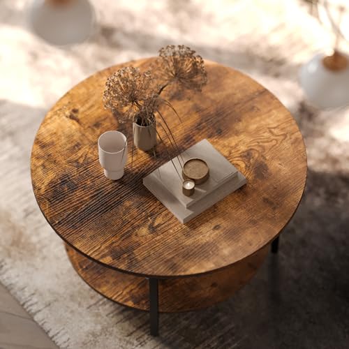 FABATO 26.77” Round Lift Top Coffee Table with Storage, Rustic Brown | Farmhouse Coffee Table, 2 Tier Small Round Center Table, Center Table for Living Room, Circle Dining Table - color: Rustic Brown