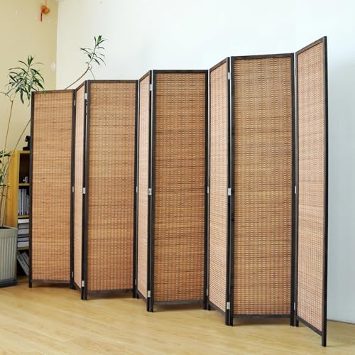 8 Panel Bamboo Room Divider Screen,5.6 FT Tall Bamboo Divider Folding Panel Screen,Freestanding Panel Divider for Room Seperation,Brown - color: Brown, size: 8 Panel