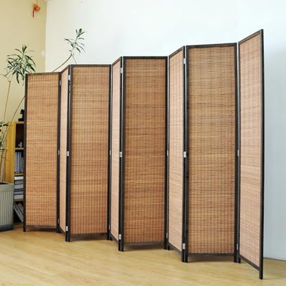 8 Panel Bamboo Room Divider Screen,5.6 FT Tall Bamboo Divider Folding Panel Screen,Freestanding Panel Divider for Room Seperation,Brown - color: Brown, size: 8 Panel