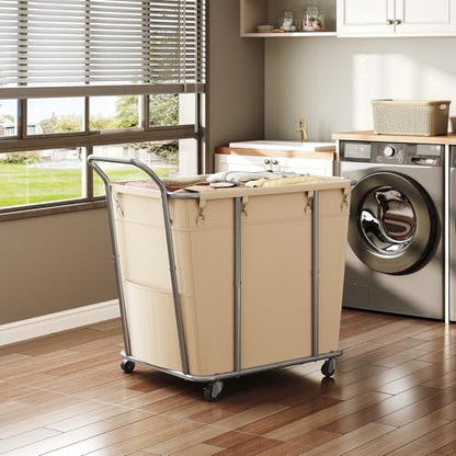 Laundry Sorter, 313L Large Laundry Basket, Rolling Hamper, Minimalist Laundry Organizer on Wheels, for Laundry Room, Bedroom, Guest Room, Beige TXY09WM