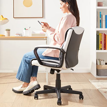 Amazon Basics Office Task Chair with Adjustable Height, 360° Swivel, Padded Armrests, Mid-Back, 275 Pound Capacity, BIFMA Certified, 24.2"D x 24"W x 38.6"H, White Faux Leather - color: White