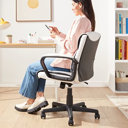 Amazon Basics Office Task Chair with Adjustable Height, 360° Swivel, Padded Armrests, Mid-Back, 275 Pound Capacity, BIFMA Certified, 24.2"D x 24"W x 38.6"H, White Faux Leather - color: White