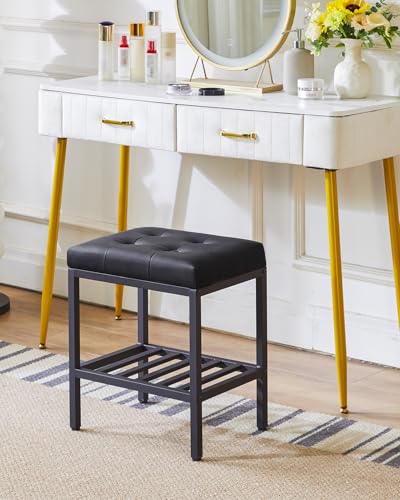 IBUYKE Rectangular Makeup Stool, PU Seat Vanity Chair, Black WBD017B | Adjustable Feet Storage Space Footrest Multi-Use Small Side Table Ottoman Bedroom - color: Black, size: Rectangular