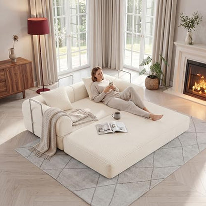 59" Boneless Couch,4-in-1 Futon Sofa Bed Modular Loveseat Sleeper Folding Compressed Couch with Pillows,No Assembly Required Convertible Sofa Bed for Living Room Bedroom Guest Room,Beige - color: Beige, size: 59.06" Loveseat Sofa