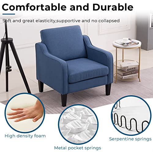 VINGLI Mid century Modern Accent Chair,Navy Blue Fabric Accent Chairs for Living Room Upholstered Armchair with Scooped Arms for Bedroom,Apartment,Studio,Office,Waiting Room - color: Navy Blue