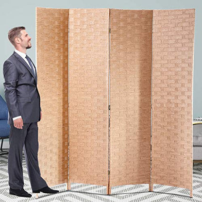 Meet Perfect 4-Panel Room Divider Privacy Screen,6 FT Wooden Woven Folding Screen,Foldable Mesh Wall Divider, Freestanding Room Partitions/Separator/Dividers Double-Weaved with Two-Way Hinges- Natural - color: Natural, size: 4 panels