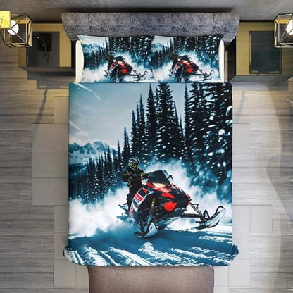 3 Piece Cool Snowmobile Bedding Set - Ultra Soft Fabric & Double-Sided Print, Breathable Comforter Set with 1 Quilt Cover & 2 Pillowcases for Home Hotel, 79"x90" - size: 79"x90"