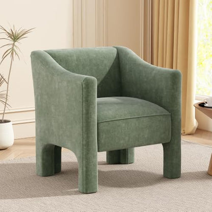 Penau Barrel Accent Chair, Chenille Upholstered Green Chair | Soft Chenille Upholstery, Enclosed Barrel Arms, Compact Lounge Seating For Living Room, Bedroom, Reading Nooks