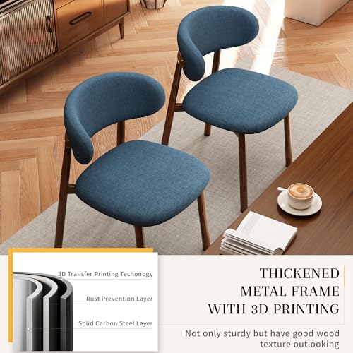 Kitchen Dining Chairs Set of 2 Modern Soft Linen Farmhouse Dining Room Chair with Metal Leg, Blue/Walnut - color: 18 Inch Blue/Walnut Linen