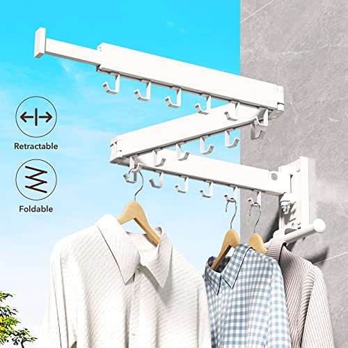 ZdwCyl Clothes Drying Rack,Laundry Drying Rack Wall Mount, Wall Mounted Clothes Rack,Retractable,Collapsible(Tri-Fold),Drying Rack Clothing,can Fold Upward & Left & Right,Space Saver, White Color - color: White-upgrade
